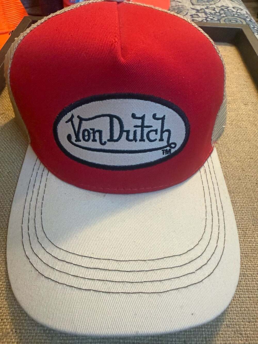 Von Dutch Oval Patch Trucker Hat Red White